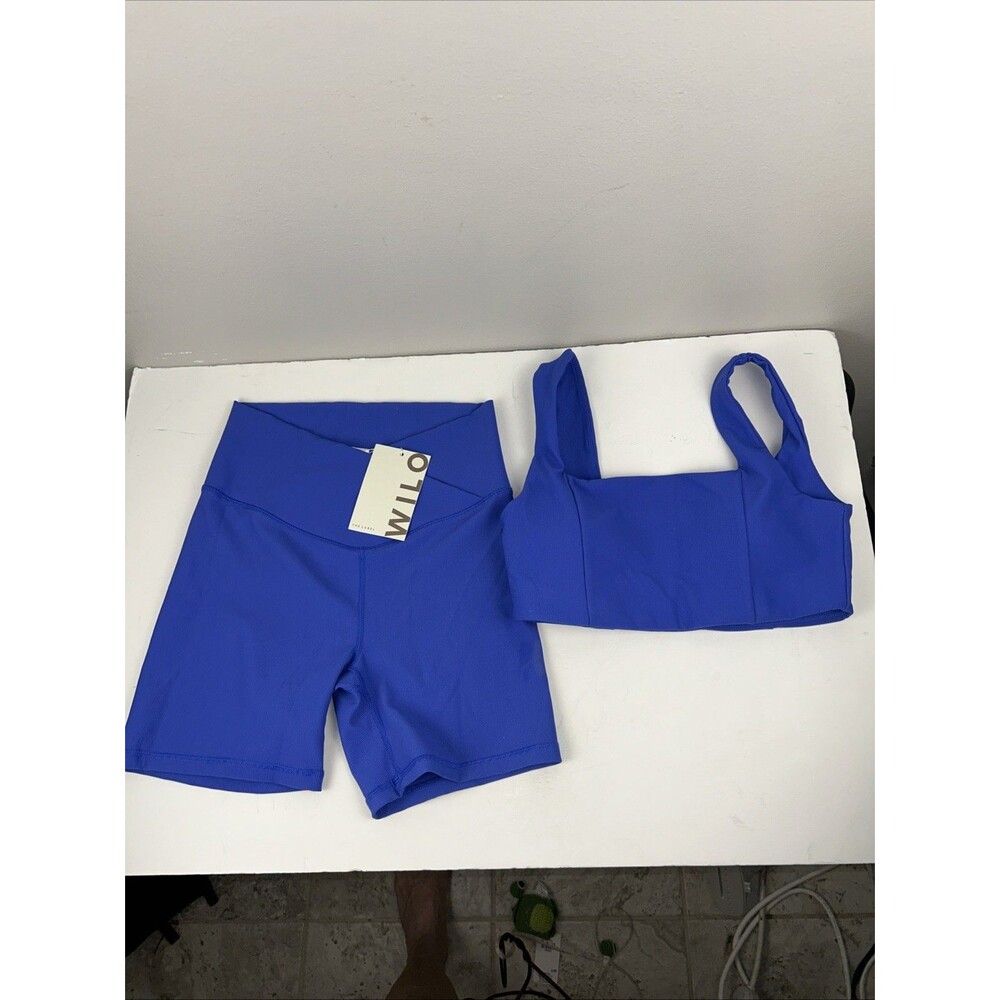 Wilo The Label NWT Cobalt Blue Ribbed V Waist Biker Shorts Size S With Top